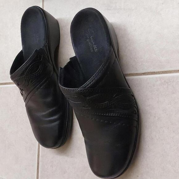 Clark's bendables 8M black leather open heel slip on shoes - Picture 9 of 12